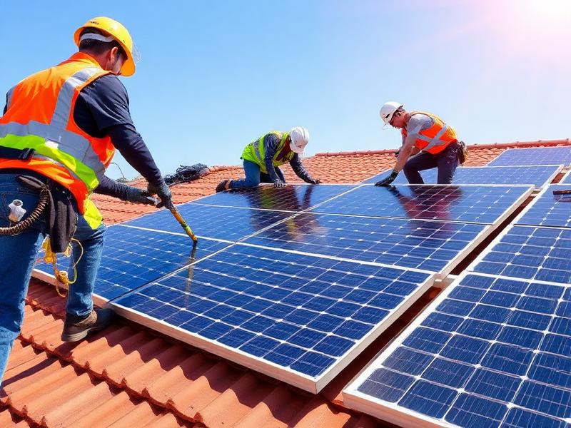 Modern home with rooftop solar panels